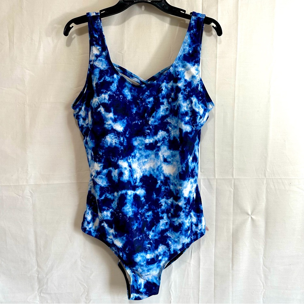 Womens One Piece Swimsuit in Blue Tie Dye Size XXL